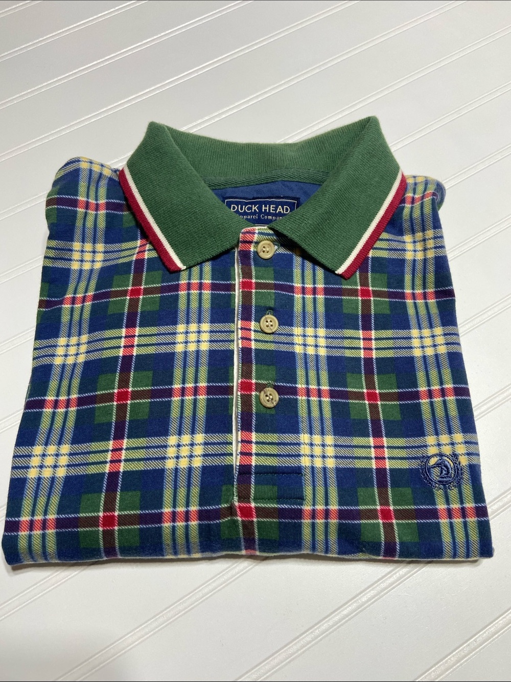 VTG 1990s Duck Head Tour Golf Polo Short Size L Plaid Short-Sleeve Preppy